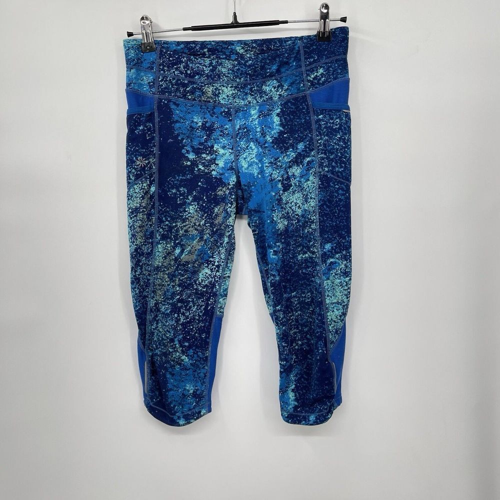 Athleta Small Be Free Knicker Leggings Women Blue Teal Mesh Pocket Running Capri